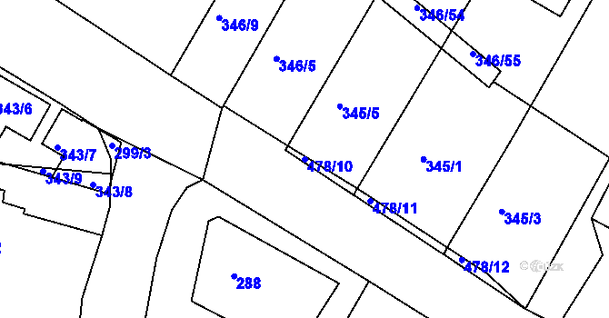 Parcela st. 478/10 v KÚ Hůry, Katastrální mapa