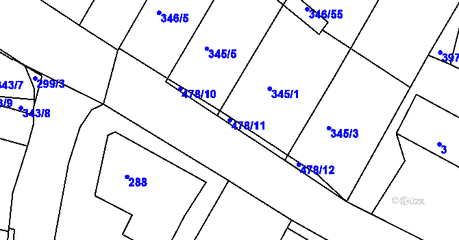 Parcela st. 478/11 v KÚ Hůry, Katastrální mapa