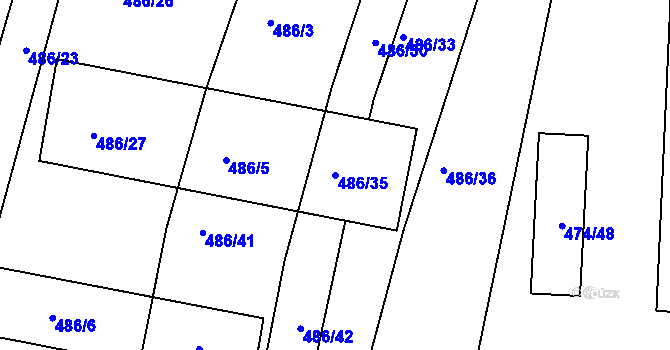 Parcela st. 486/35 v KÚ Hůry, Katastrální mapa