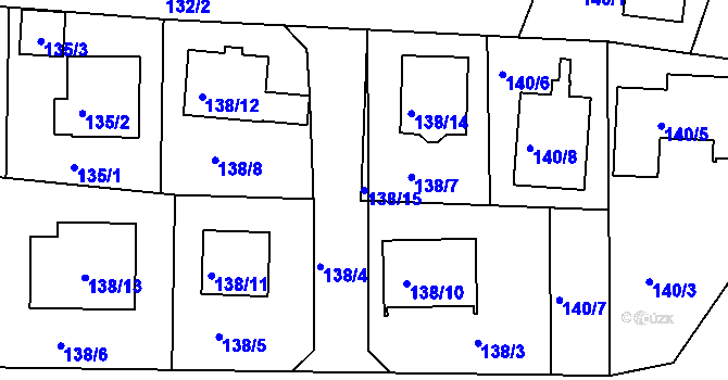Parcela st. 138/15 v KÚ Hůry, Katastrální mapa