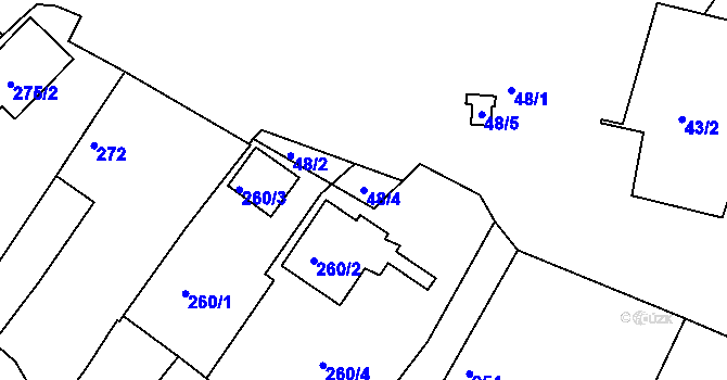 Parcela st. 48/4 v KÚ Hůry, Katastrální mapa