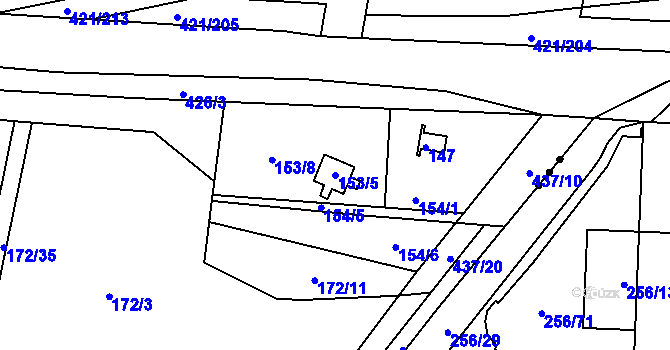 Parcela st. 153/5 v KÚ Hůry, Katastrální mapa