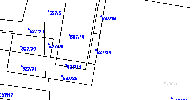 Parcela st. 527/24 v KÚ Hůry, Katastrální mapa