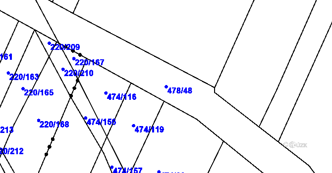 Parcela st. 478/48 v KÚ Hůry, Katastrální mapa
