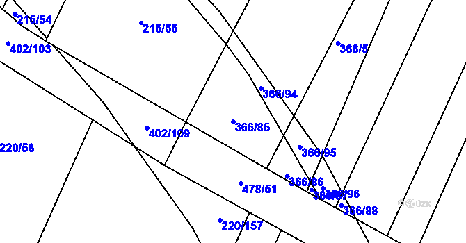Parcela st. 366/85 v KÚ Hůry, Katastrální mapa