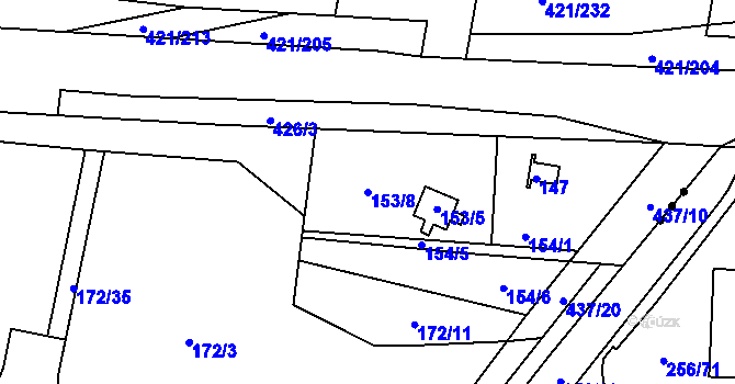 Parcela st. 153/8 v KÚ Hůry, Katastrální mapa