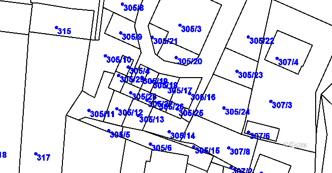 Parcela st. 305/17 v KÚ Hůry, Katastrální mapa
