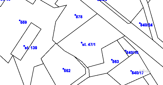 Parcela st. 47/1 v KÚ Husí Lhota, Katastrální mapa