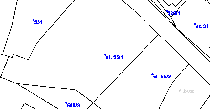 Parcela st. 55/1 v KÚ Husí Lhota, Katastrální mapa