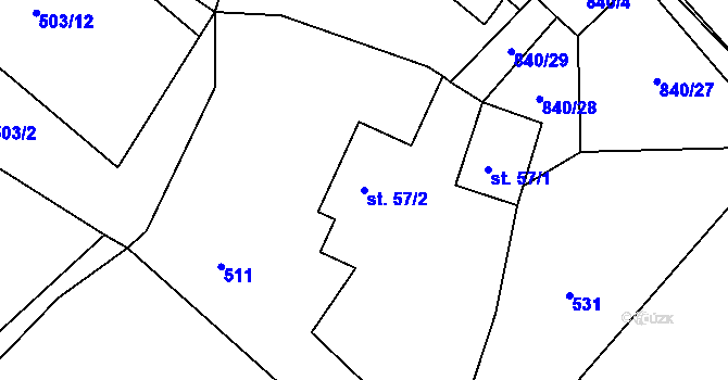 Parcela st. 57/2 v KÚ Husí Lhota, Katastrální mapa