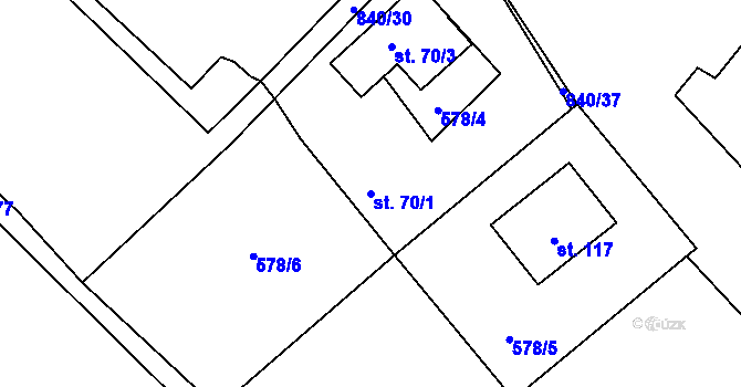 Parcela st. 70/1 v KÚ Husí Lhota, Katastrální mapa