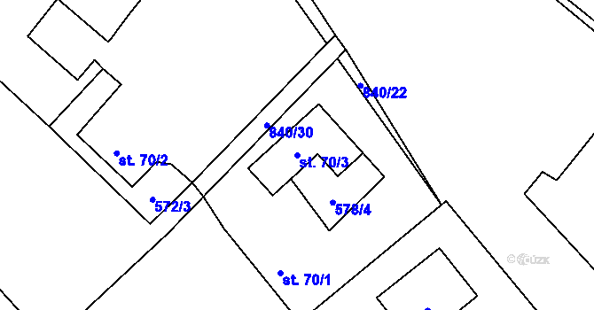 Parcela st. 70/3 v KÚ Husí Lhota, Katastrální mapa