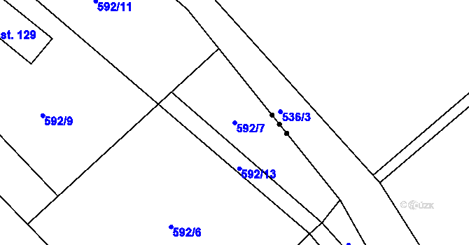Parcela st. 592/7 v KÚ Husí Lhota, Katastrální mapa