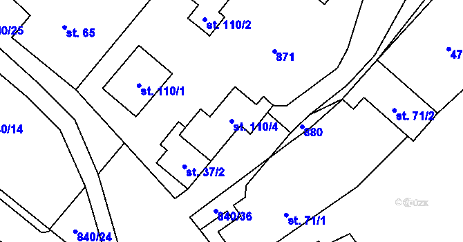 Parcela st. 110/4 v KÚ Husí Lhota, Katastrální mapa
