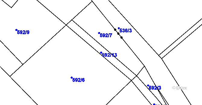 Parcela st. 592/13 v KÚ Husí Lhota, Katastrální mapa
