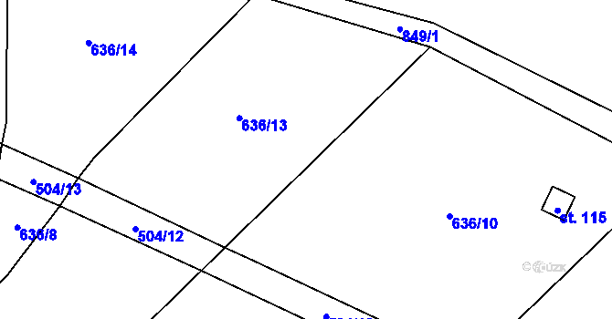 Parcela st. 636/12 v KÚ Husí Lhota, Katastrální mapa