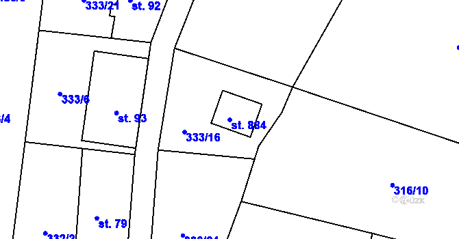 Parcela st. 884 v KÚ Husinec u Řeže, Katastrální mapa