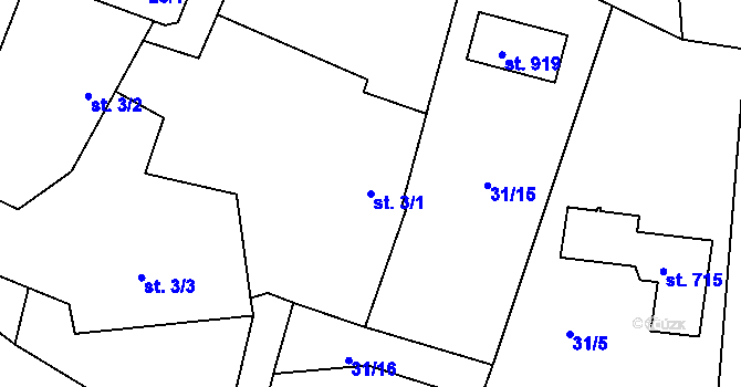 Parcela st. 3/1 v KÚ Husinec u Řeže, Katastrální mapa