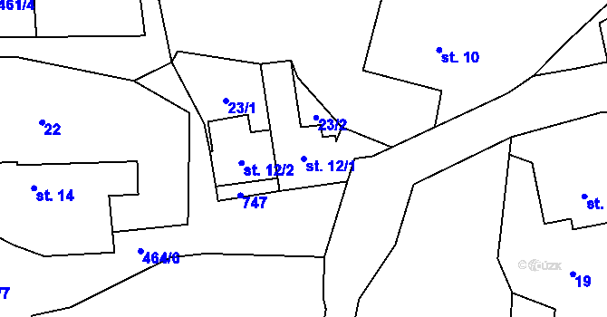 Parcela st. 12/1 v KÚ Husinec u Řeže, Katastrální mapa
