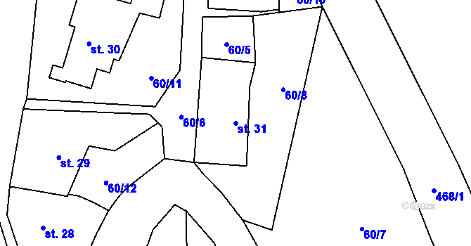 Parcela st. 31 v KÚ Husinec u Řeže, Katastrální mapa