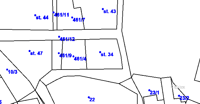 Parcela st. 34 v KÚ Husinec u Řeže, Katastrální mapa