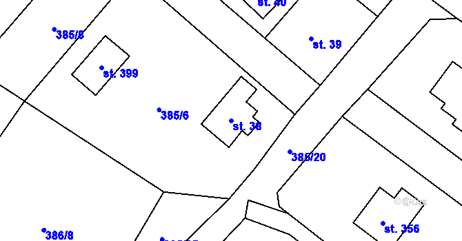 Parcela st. 38 v KÚ Husinec u Řeže, Katastrální mapa