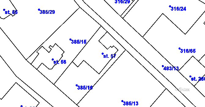 Parcela st. 57 v KÚ Husinec u Řeže, Katastrální mapa