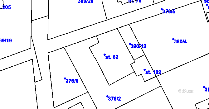 Parcela st. 62 v KÚ Husinec u Řeže, Katastrální mapa