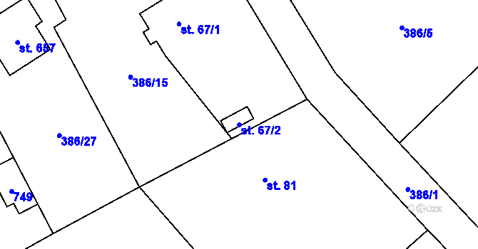 Parcela st. 67/2 v KÚ Husinec u Řeže, Katastrální mapa