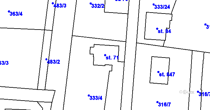 Parcela st. 71 v KÚ Husinec u Řeže, Katastrální mapa