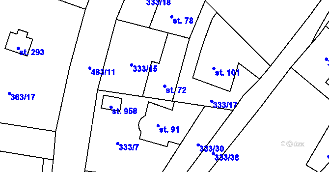 Parcela st. 72 v KÚ Husinec u Řeže, Katastrální mapa