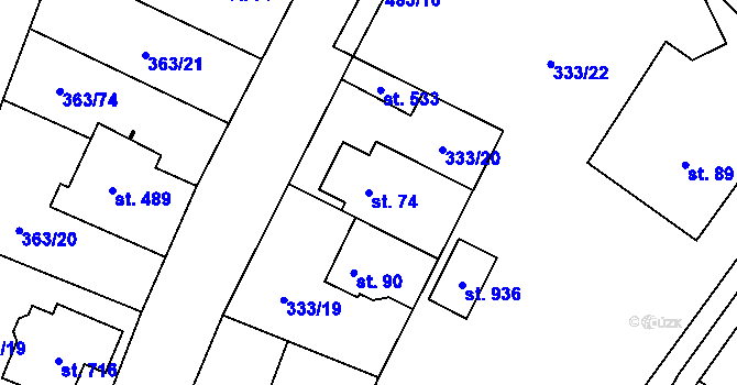 Parcela st. 74 v KÚ Husinec u Řeže, Katastrální mapa