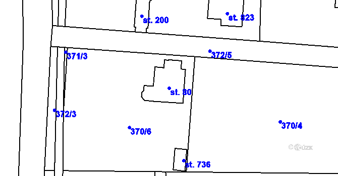 Parcela st. 80 v KÚ Husinec u Řeže, Katastrální mapa