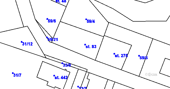 Parcela st. 83 v KÚ Husinec u Řeže, Katastrální mapa
