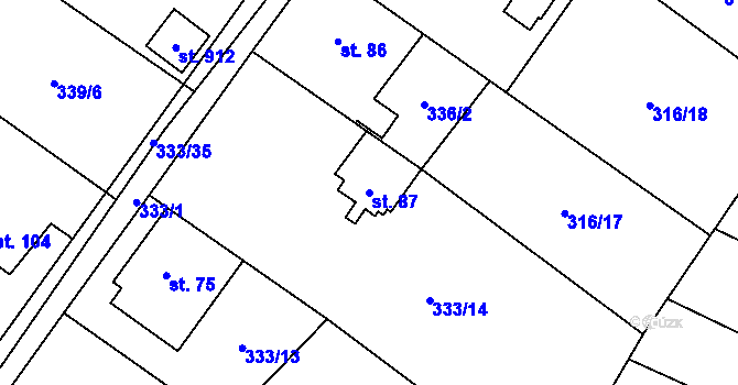 Parcela st. 87 v KÚ Husinec u Řeže, Katastrální mapa