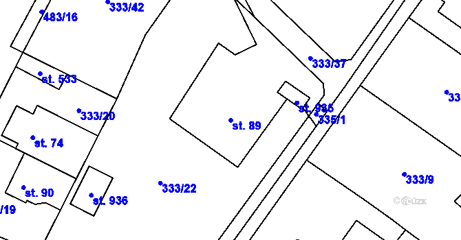 Parcela st. 89 v KÚ Husinec u Řeže, Katastrální mapa