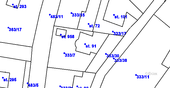 Parcela st. 91 v KÚ Husinec u Řeže, Katastrální mapa
