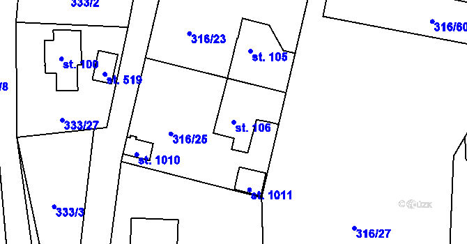 Parcela st. 106 v KÚ Husinec u Řeže, Katastrální mapa
