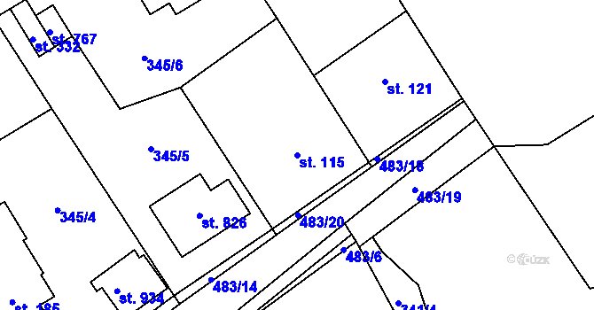 Parcela st. 115 v KÚ Husinec u Řeže, Katastrální mapa