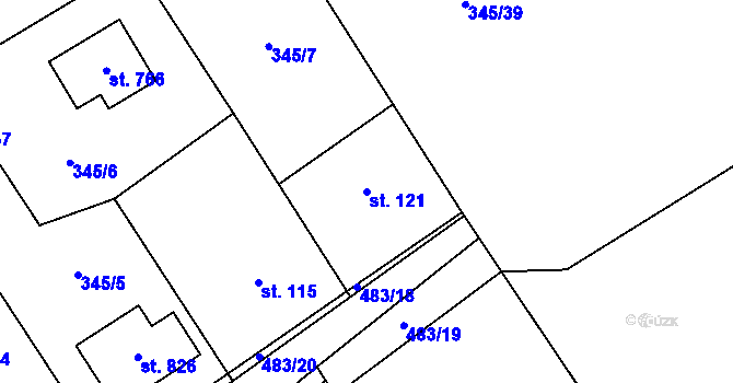 Parcela st. 121 v KÚ Husinec u Řeže, Katastrální mapa