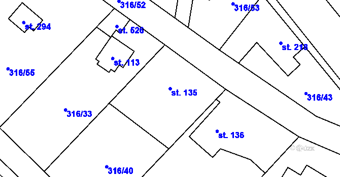 Parcela st. 135 v KÚ Husinec u Řeže, Katastrální mapa