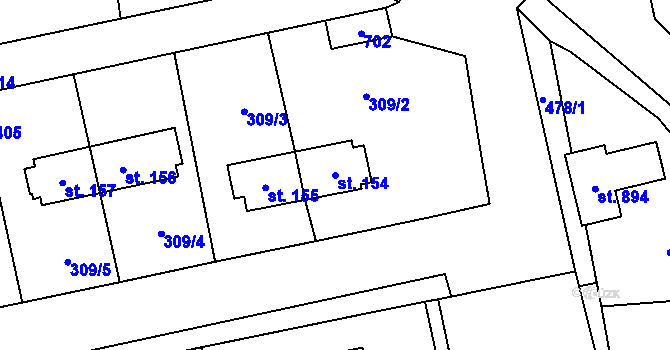 Parcela st. 154 v KÚ Husinec u Řeže, Katastrální mapa