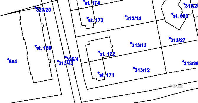 Parcela st. 172 v KÚ Husinec u Řeže, Katastrální mapa