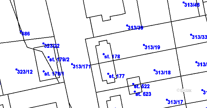Parcela st. 178 v KÚ Husinec u Řeže, Katastrální mapa