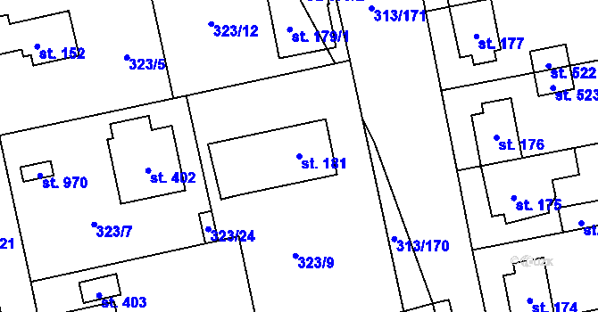 Parcela st. 181 v KÚ Husinec u Řeže, Katastrální mapa