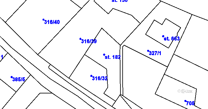 Parcela st. 182 v KÚ Husinec u Řeže, Katastrální mapa