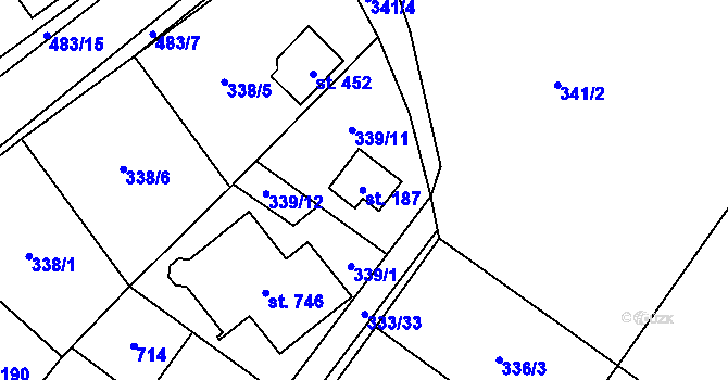 Parcela st. 187 v KÚ Husinec u Řeže, Katastrální mapa