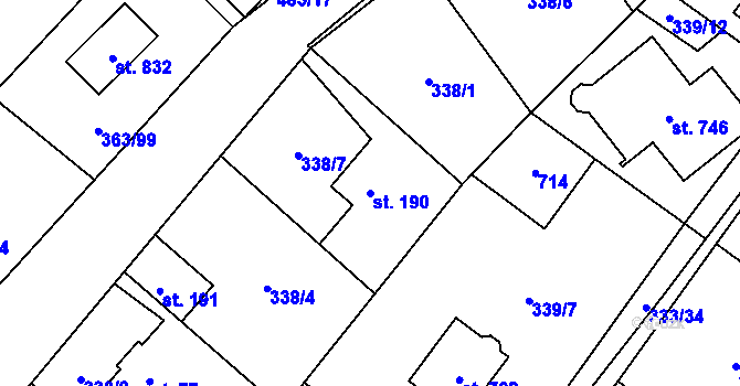 Parcela st. 190 v KÚ Husinec u Řeže, Katastrální mapa