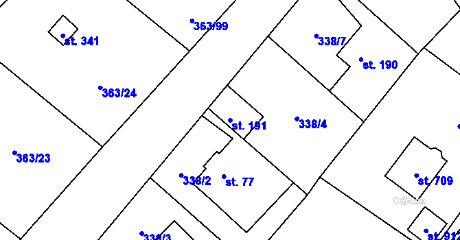 Parcela st. 191 v KÚ Husinec u Řeže, Katastrální mapa