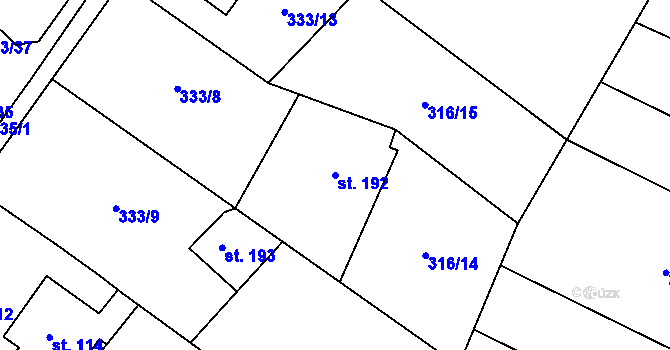 Parcela st. 192 v KÚ Husinec u Řeže, Katastrální mapa